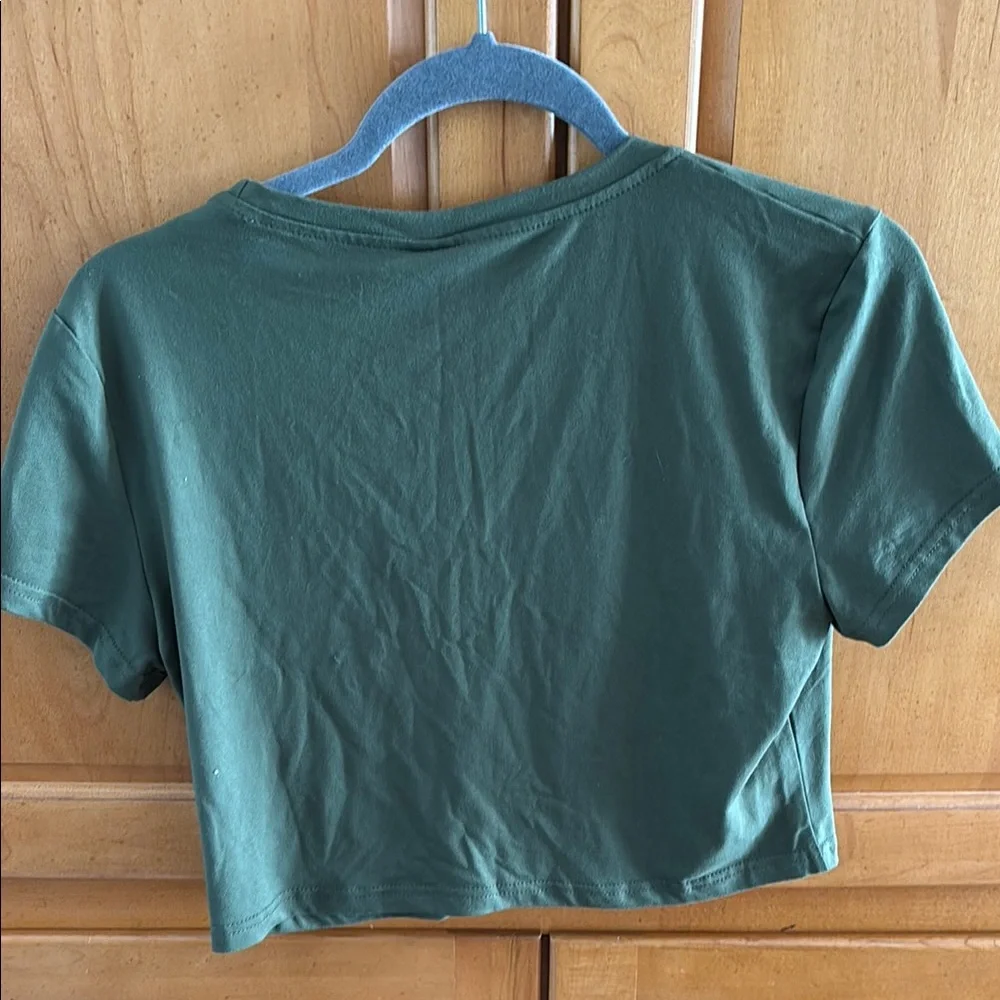 NWT ROMWE Dark Green Short Sleeve Crop Top - Picture 3 of 3